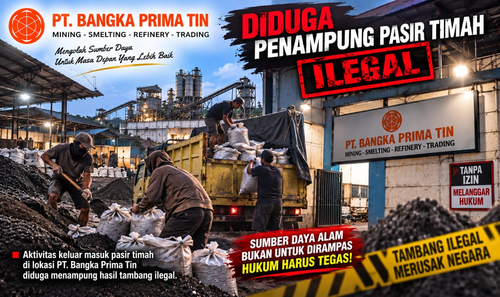 BANGKA SELATAN Hukum Tembak.com.PT Bangka Prima Tin (BPT), salah satu smelter timah di Pulau Bangka, menjadi sorotan setelah muncul dugaan bahwa perusahaan menerima pasokan pasir timah dari luar wilayah IUP yang disebut seluas 102 hektare di Desa Bencah, Kecamatan Air Gegas, Kabupaten Bangka Selatan.