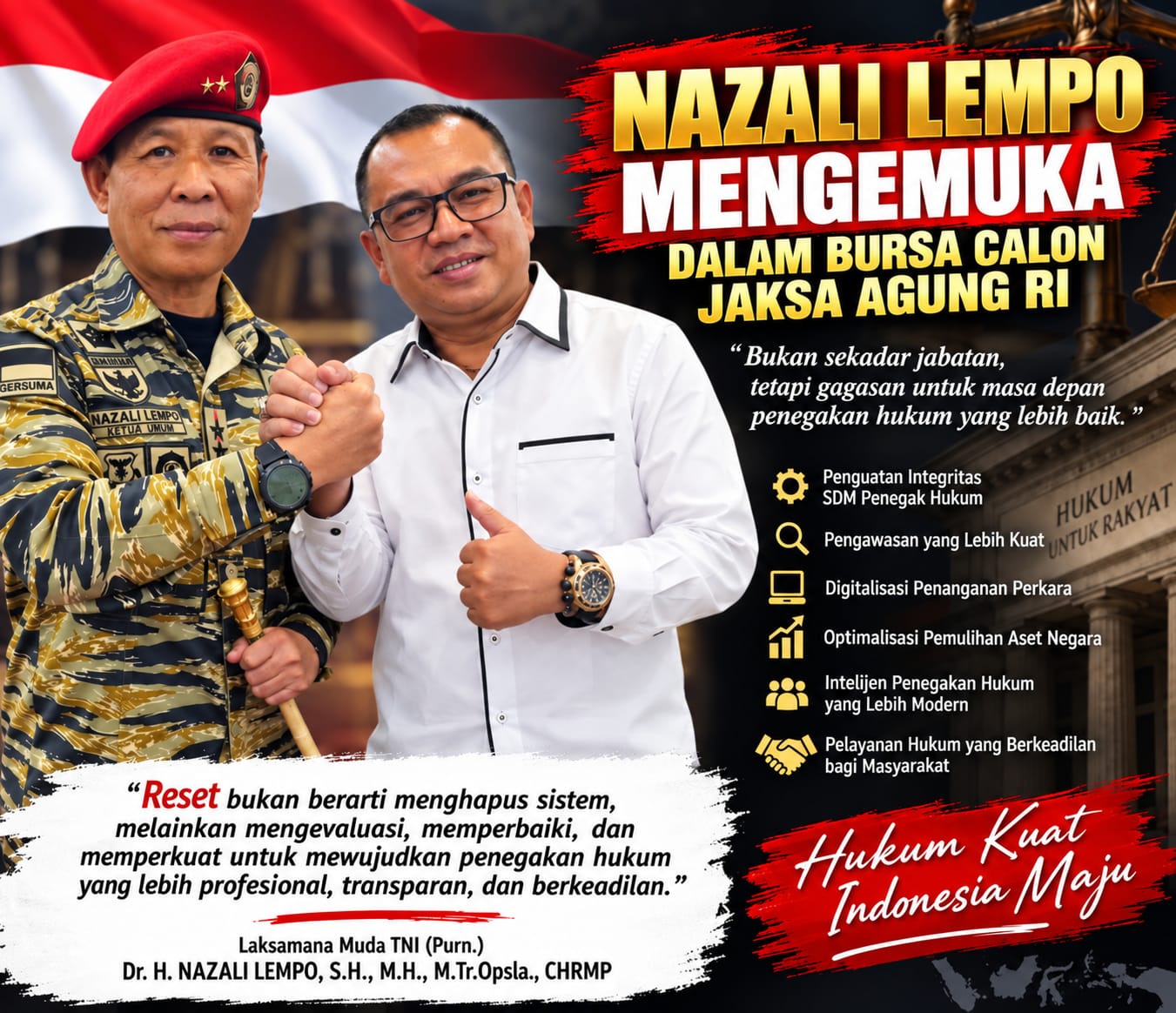 NAZALI LEMPO MUNCUL DALAM BURSA CALON JAKSA AGUNG, ADVOKAT FERIYAWANSYAH: PENEGAKAN HUKUM BUTUH FIGUR BERINTEGRITAS